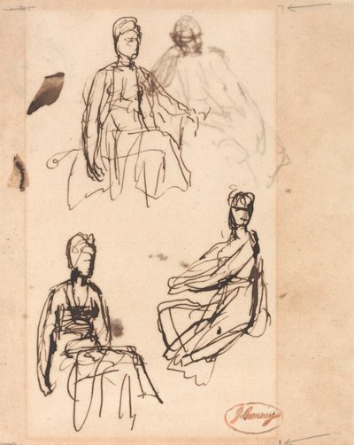 「座る女性：3つの習作」 作： George Romney