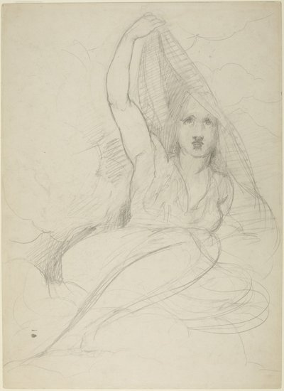 座った女性がベールを脱ぐ 作： George Romney