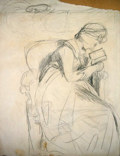 セレナ・リーディング（紙に鉛筆） 作： George Romney
