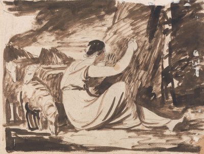 木に刻み込みをする羊飼いの少女 作： George Romney