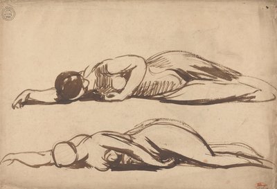 うつ伏せの女性のスケッチ 作： George Romney