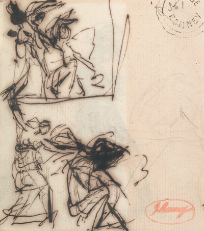 腕を上げた立像と座像 作： George Romney
