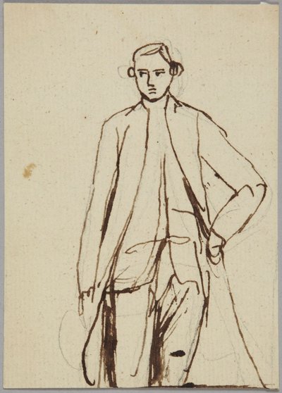 立つ男性像、左手を腰に当てた姿、肖像画の習作 作： George Romney