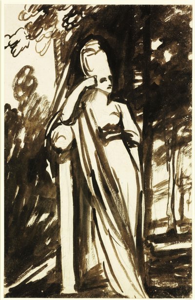 石柱のそばに立つ女性 作： George Romney