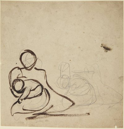 子供を抱いた座る女性の研究 作： George Romney