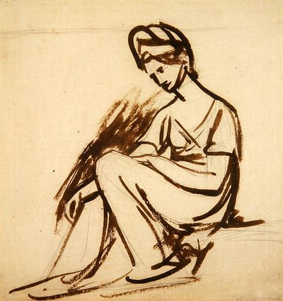 座った婦人の肖像のための習作（紙に鉛筆の上に茶色のインク） 作： George Romney