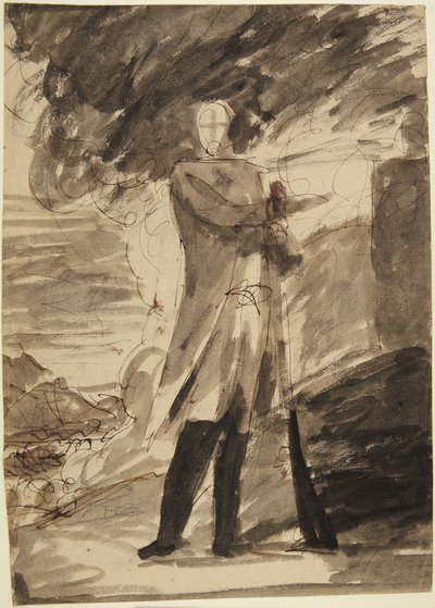 銃を構える男性の全身肖像画の下絵 作： George Romney