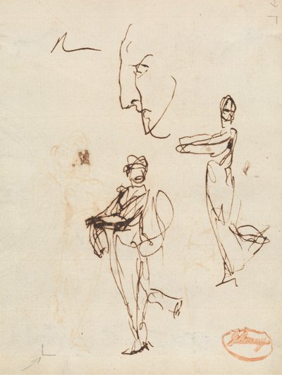 二人の人物と顔の習作 作： George Romney
