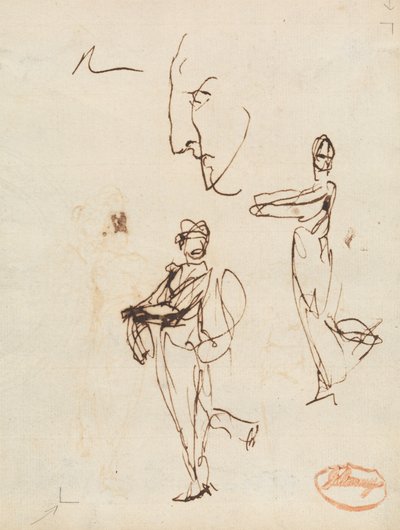 二人の人物と一人の顔の習作 作： George Romney