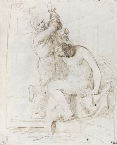 バトシェバの浴場（簀の紙にペンと茶色のインク） 作： George Romney