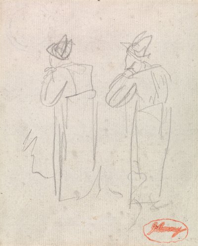 背の高い帽子をかぶった二人の立像 作： George Romney