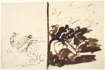 右手を差し出す一団の人物を描いた2つの研究 作： George Romney