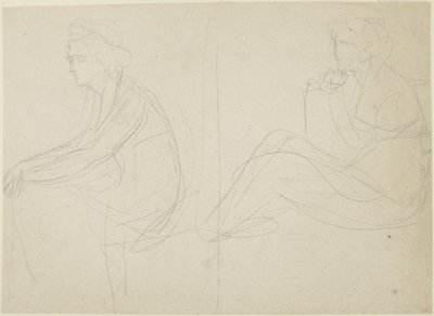 座っている女性を描いた2点の作品 作： George Romney