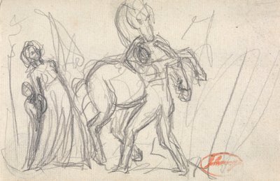 被写体不明：女性、子供、男性、馬 作： George Romney