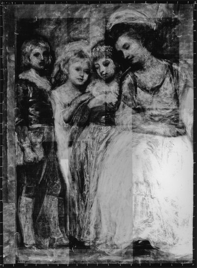 ハートリーの子供たちの肖像画のX線写真、c.1781-83（白黒写真） 作： George Romney