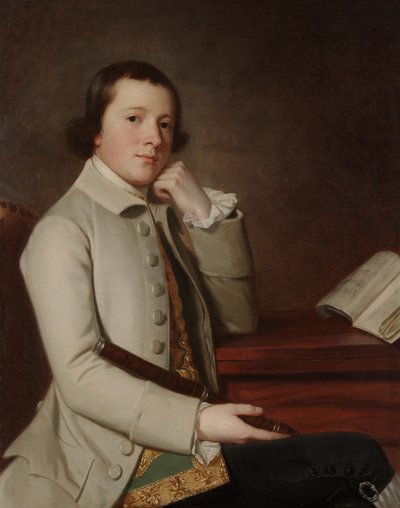 フルートを持つ若い男、1760年代後半（キャンバスに油彩） 作： George Romney