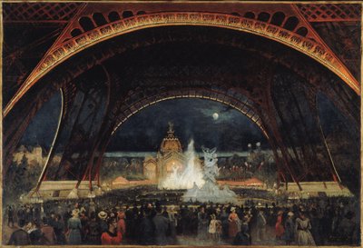 1889年万国博覧会の夜会、エッフェル塔の下、1889年頃（油彩・キャンバス） 作： George Roux