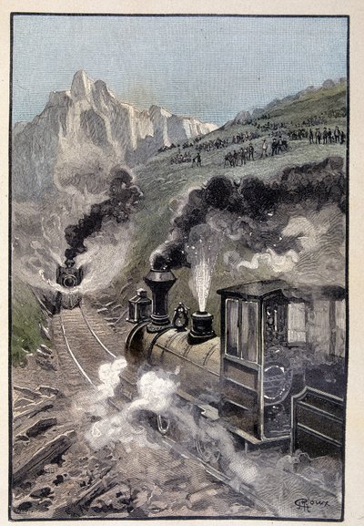 ジュール・ヴェルヌの「風変わりな人の遺言」の機関車に乗っていた人（435ページ 作： George Roux
