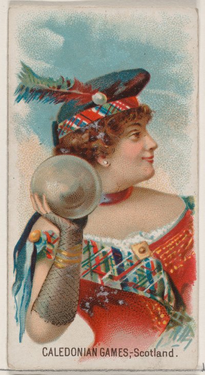 カレドニアン ゲーム、スコットランド、1890 年、デューク ブランドのたばこの休日シリーズ N80 から。, 1890. 作： George S. Harris and Sons