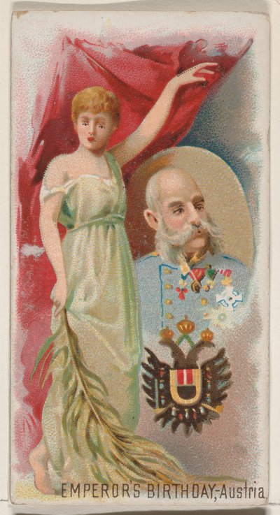 皇帝の誕生日、オーストリア、デューク ブランドのタバコの祝日シリーズ N80 から、1890 年., 1890. 作： George S. Harris and Sons