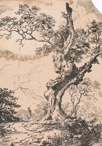 男と風景の中の大木 作： George Samuel