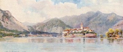 バヴェーノとペスカトーリ島、マッジョーレ湖（カラーリトグラフ） 作： George Samuel Elgood