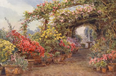 イタリアの庭園フィレンツェのテラス（カラーリトグラフ） 作： George Samuel Elgood