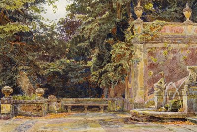 イタリアの庭園：カスケードのふもと、ヴィラ・コルシーニ（カラーリトグラフ） 作： George Samuel Elgood