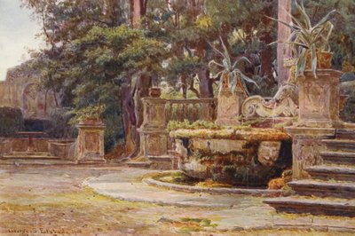 イタリアの庭園：ヴィラ・コルシーニの噴水（カラーリトグラフ） 作： George Samuel Elgood