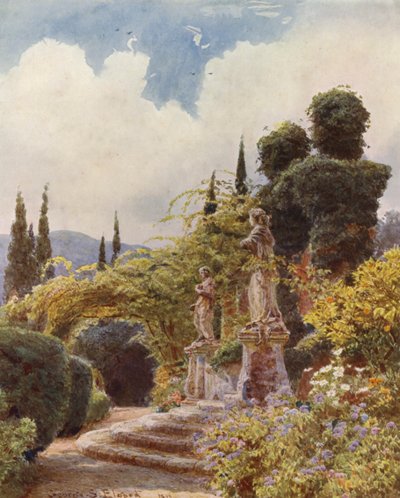 イタリアの庭園ゲートウェイ、ヴィラ・アルソン（カラーリトグラフ） 作： George Samuel Elgood