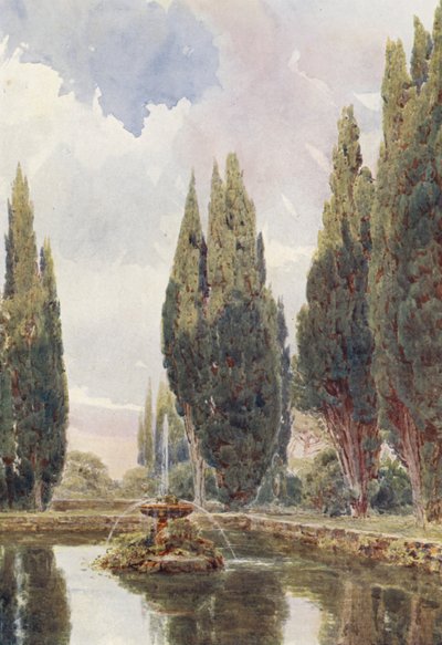 イタリアの庭園：ファルコニエリ荘、イル・ラゲット（カラーリトグラフ） 作： George Samuel Elgood