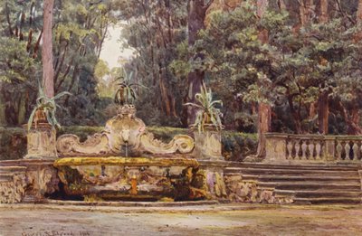 イタリアの庭園コルシーニ荘のボスコにて（カラーリトグラフ） 作： George Samuel Elgood