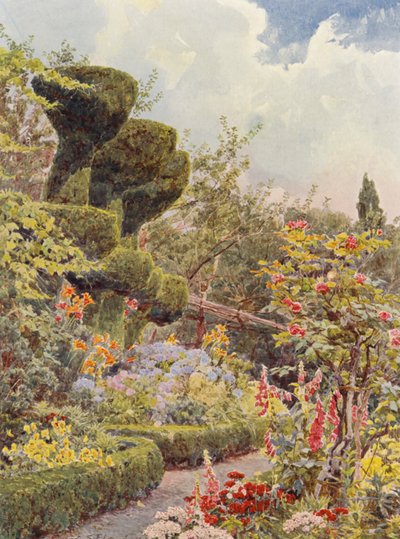 イタリアの庭園ラ・バディア、修道院の庭（カラーリトグラフ） 作： George Samuel Elgood