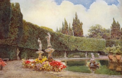 イタリア庭園：ボーボリ庭園、ヴァスカ・デ・イソロット（カラーリトグラフ） 作： George Samuel Elgood