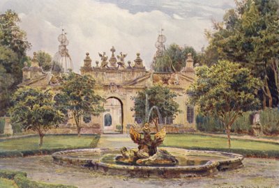 イタリアの庭園ボルゲーゼ荘の鳥小屋（カラーリトグラフ） 作： George Samuel Elgood