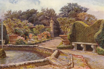 イタリアの庭園：カニパローラ荘の噴水（カラーリトグラフ） 作： George Samuel Elgood
