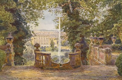 イタリアの庭園：ヴィラ・コルシーニ、アッパー・テラス（カラーリトグラフ） 作： George Samuel Elgood