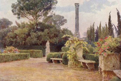 イタリアの庭園ヴィラ・メディチ（カラーリトグラフ） 作： George Samuel Elgood