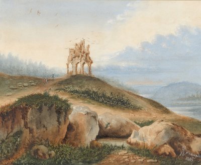 幻想的な城のある風景、1865年。 作： George Sand