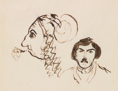 ドラクロワの肖像のある自画像c。 1845。 作： George Sand