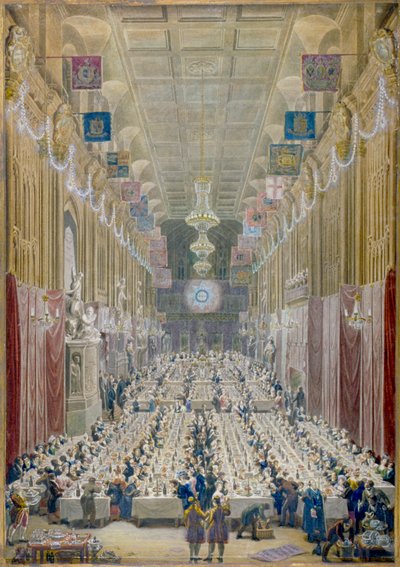 ロンドン市のギルドホールでの市長の晩餐会の様子、1828 年 作： George Scharf