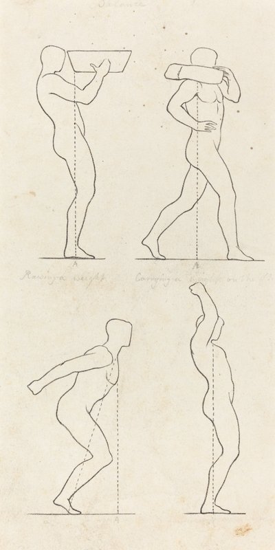 体重を支える; ジャンプの準備と降り方 作： George Scharf after John Flaxman