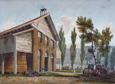 1809 年、ロンドン、ランベスのクパーズ ガーデンの跡地にあるビューフォイの酢工場。 作： George Shepherd