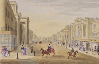 1830年頃、ハノーバーストリートから北を向いたリージェントストリート 作： George Shepherd