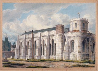 墓地の向こう側からのテンプル教会の眺め、ロンドン市、1811年 作： George Shepherd