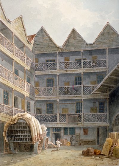 ブル アンド マウス イン、セント マーチンズ ル グランド、シティ オブ ロンドン、1817 年の庭の眺め。 作： George Shepherd
