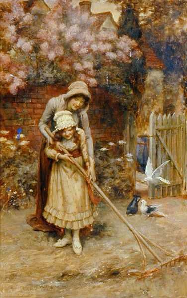 Many Hands Make Light Work（油彩・パネル 作： George Sheridan Knowles