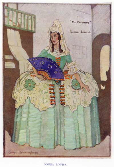 シェリダンの「The Duenna」。ドナ・ルイーザ（カラーリトグラフ 作： George Sheringham