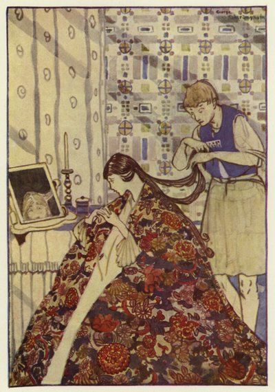 そして、妹に良い服を着せ、髪を洗って梳かした（カラーリトグラフ）。 作： George Sheringham