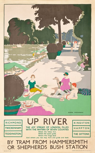 「アップリバー」、ロンドン交通局のポスター、1926年 作： George Sheringham